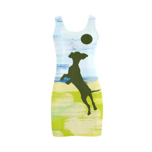 Dog Catching Ball Painting Shape Medea Vest Dress (Model D06)