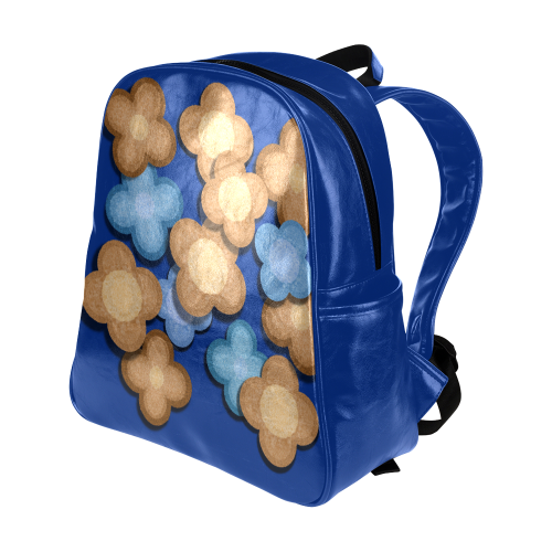Brown, Blue Flowers Multi-Pockets Backpack (Model 1636)