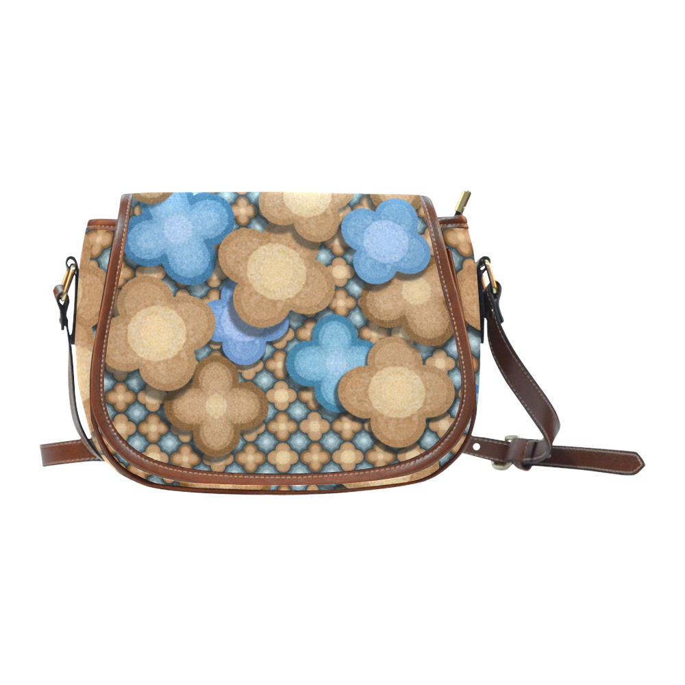 Brown and Blue Floral Saddle Bag/Large (Model 1649)