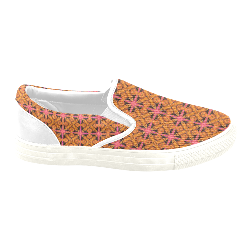 Peach Lattice Abstract Pink Snowflake Star Women's Unusual Slip-on Canvas Shoes (Model 019)