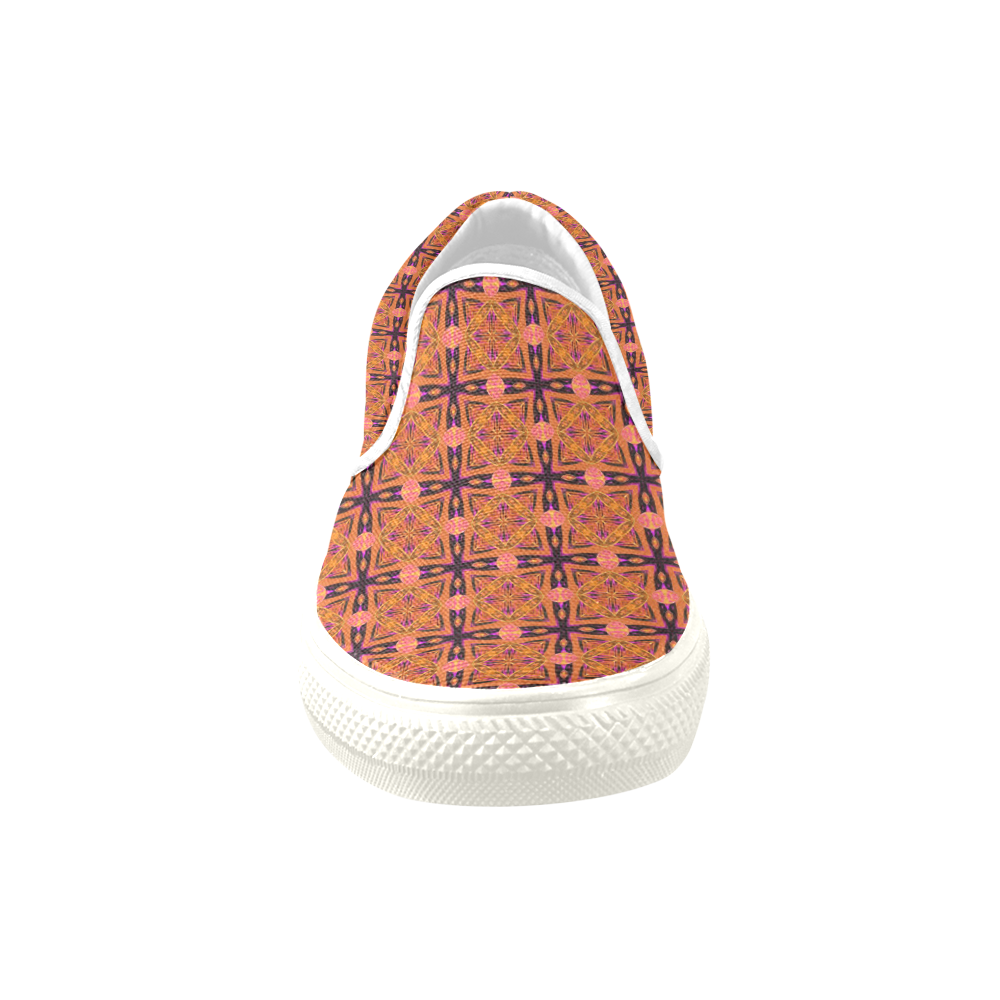 Peach Purple Abstract Moroccan Lattice Quilt Women's Unusual Slip-on Canvas Shoes (Model 019)
