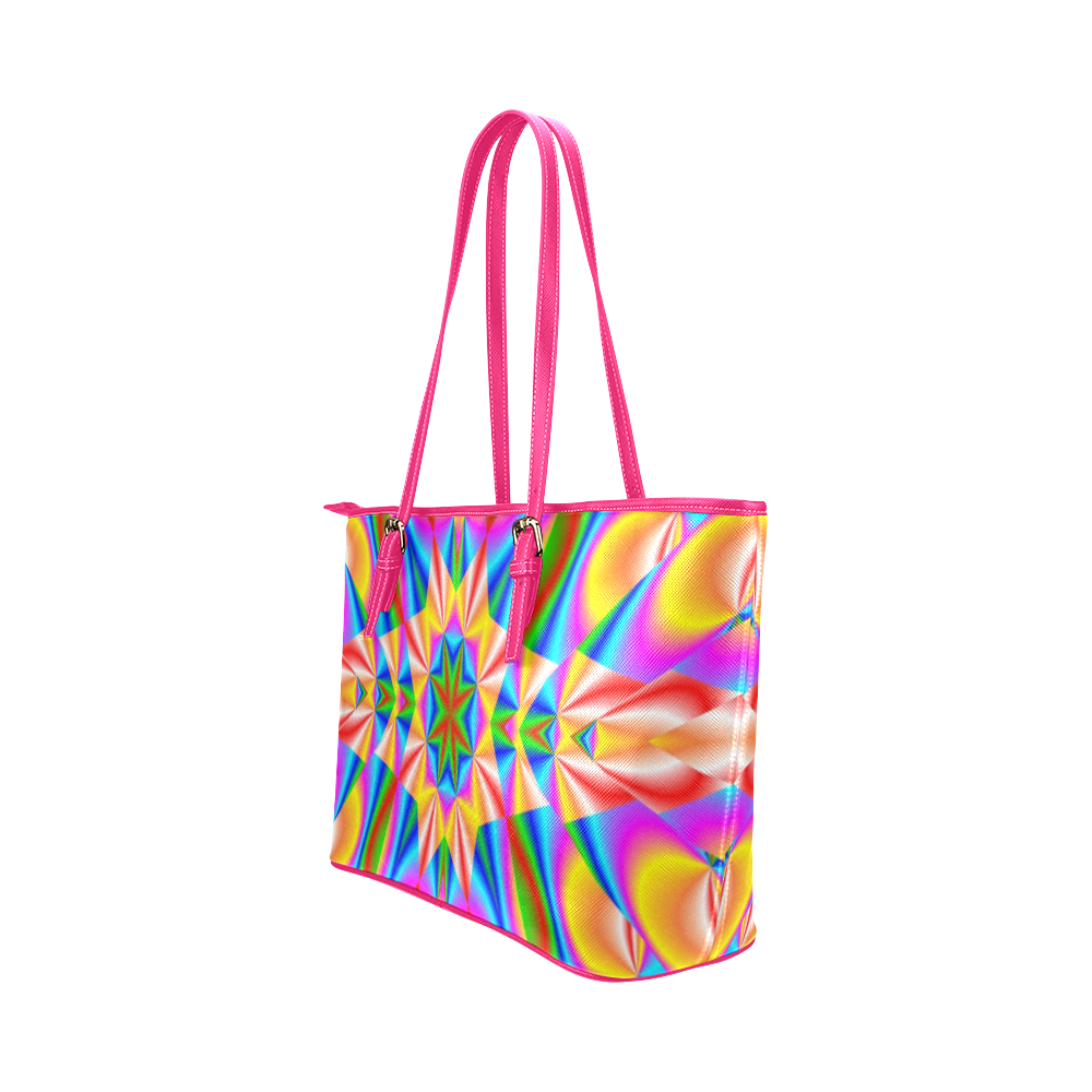 Rainbow Love Kaleidoscope Leather Tote Bag/Large (Model 1651)