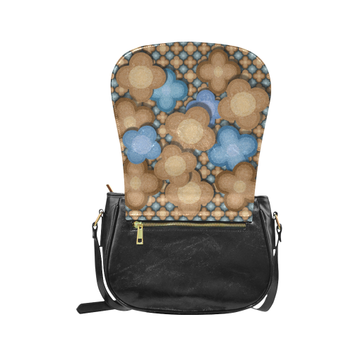 Brown and Blue Floral Classic Saddle Bag/Small (Model 1648)