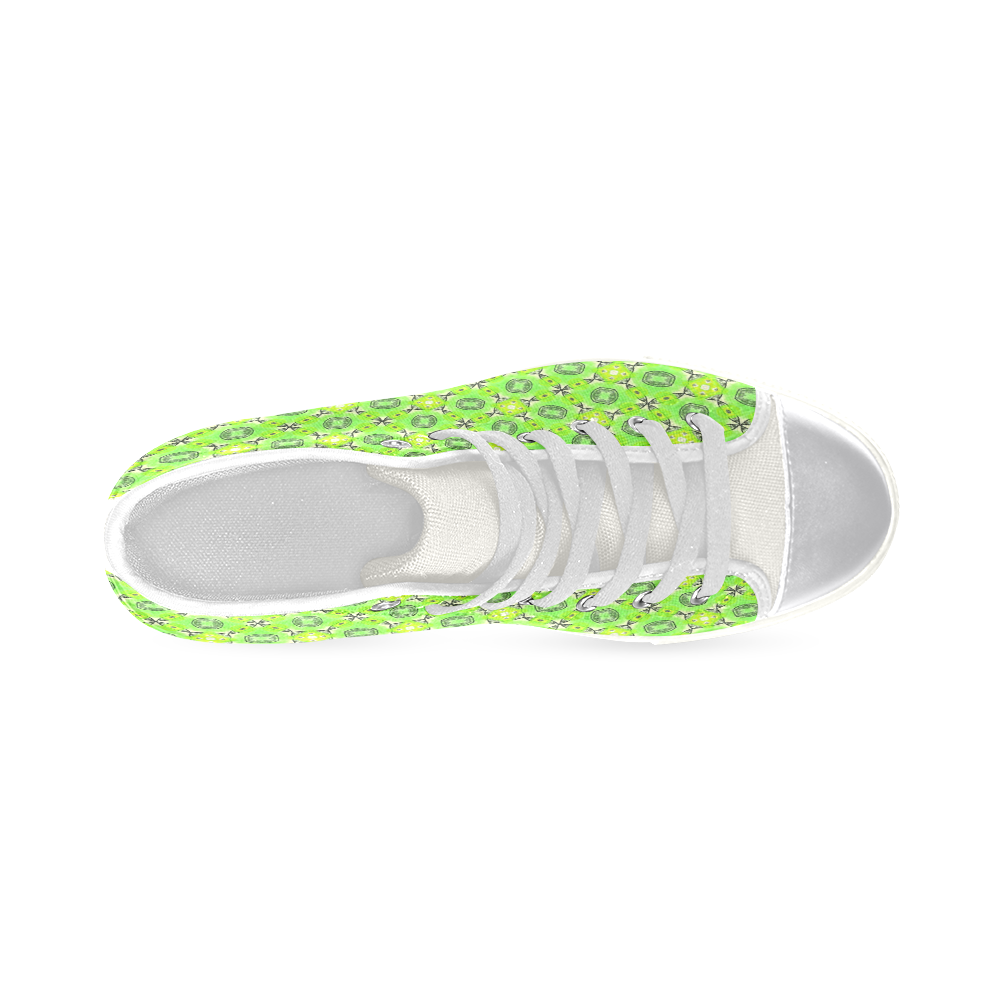 Vibrant Abstract Tropical Lime Foliage Lattice Women's Classic High Top Canvas Shoes (Model 017)