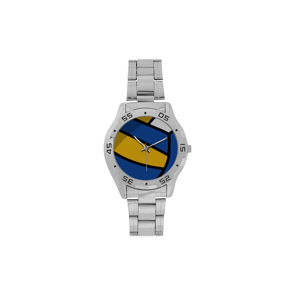 Blue and Yellow Design Men's Stainless Steel Analog Watch(Model 108)