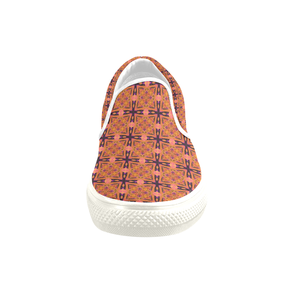 Peach Purple Abstract Moroccan Lattice Quilt Women's Unusual Slip-on Canvas Shoes (Model 019)