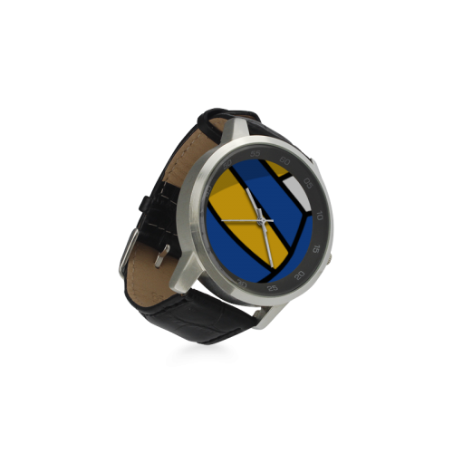 Blue and Yellow Design Unisex Stainless Steel Leather Strap Watch(Model 202)