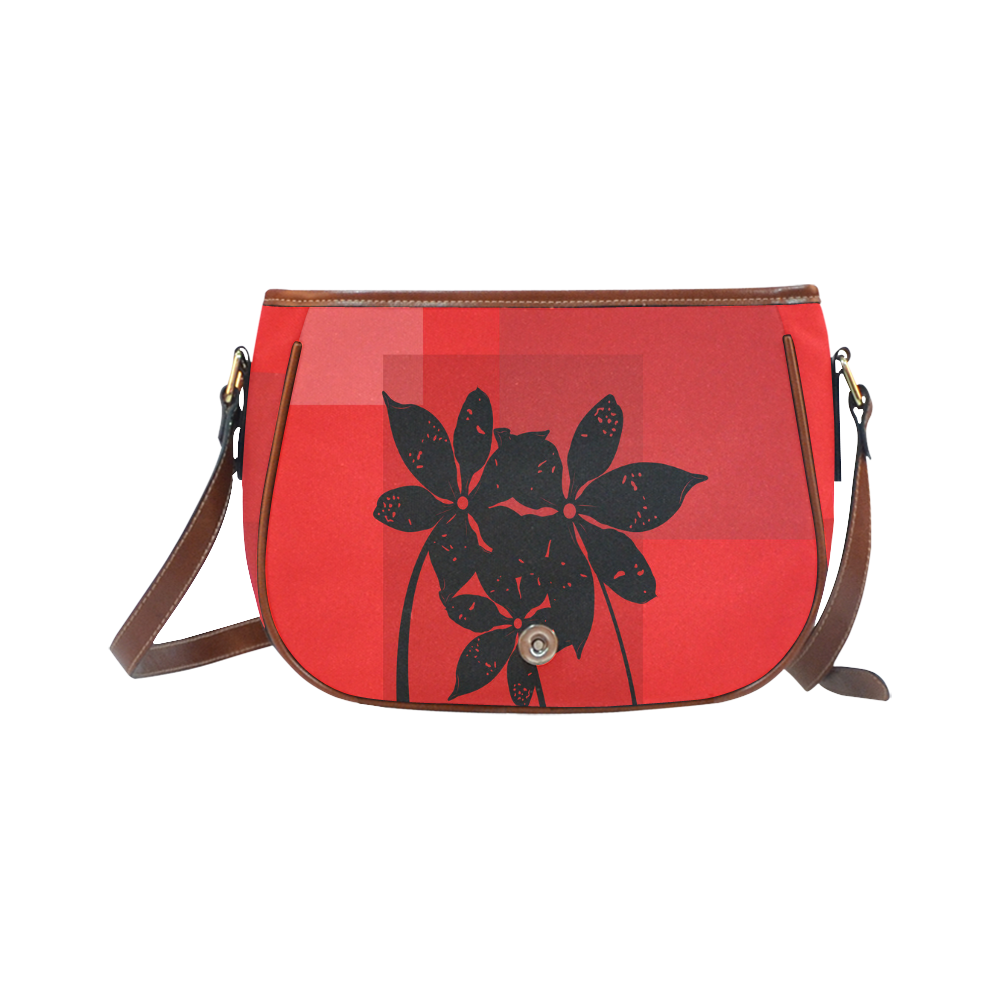 Black flowers Saddle Bag/Large (Model 1649)