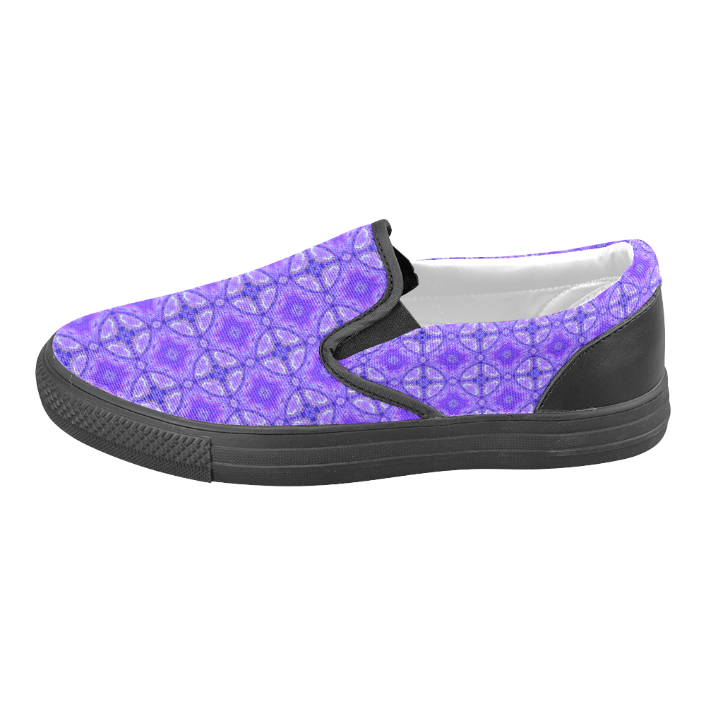 Purple Abstract Flowers, Lattice, Circle Quilt Men's Slip-on Canvas Shoes (Model 019)