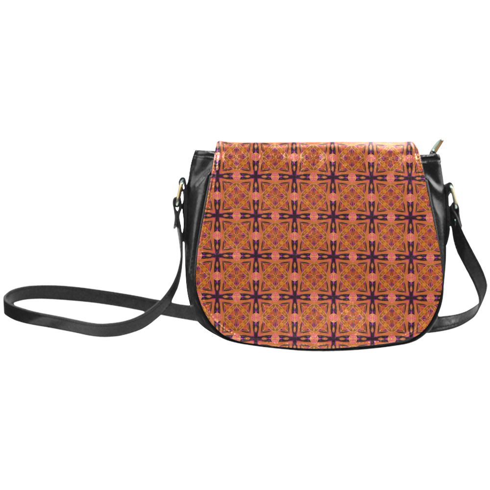 Peach Purple Abstract Moroccan Lattice Quilt Classic Saddle Bag/Large (Model 1648)