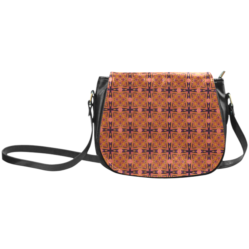 Peach Purple Abstract Moroccan Lattice Quilt Classic Saddle Bag/Large (Model 1648)