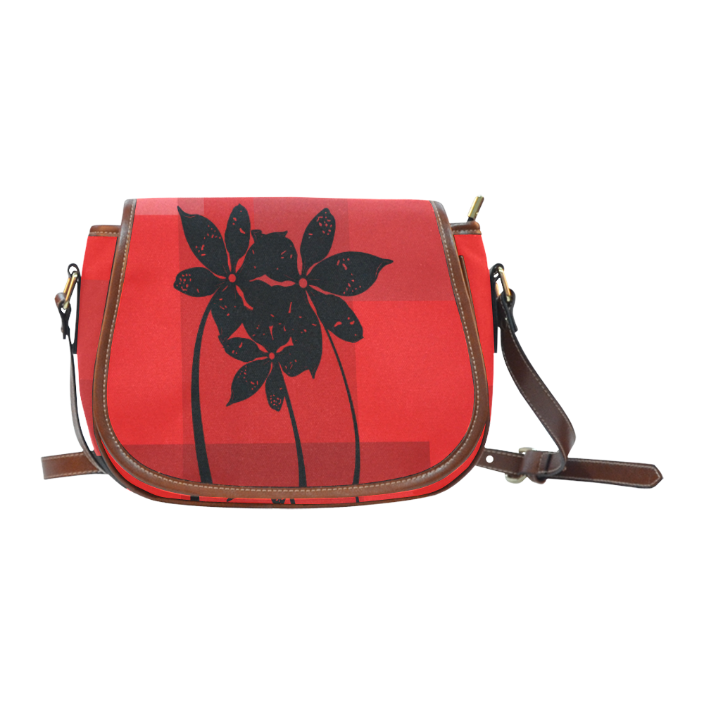 Black flowers Saddle Bag/Large (Model 1649)