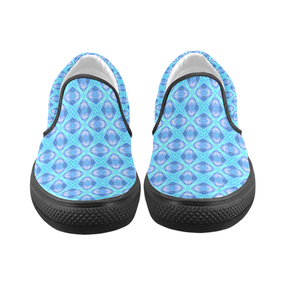 Abstract Circles Arches Lattice Aqua Blue Men's Unusual Slip-on Canvas Shoes (Model 019)