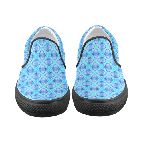 Abstract Circles Arches Lattice Aqua Blue Men's Unusual Slip-on Canvas Shoes (Model 019)