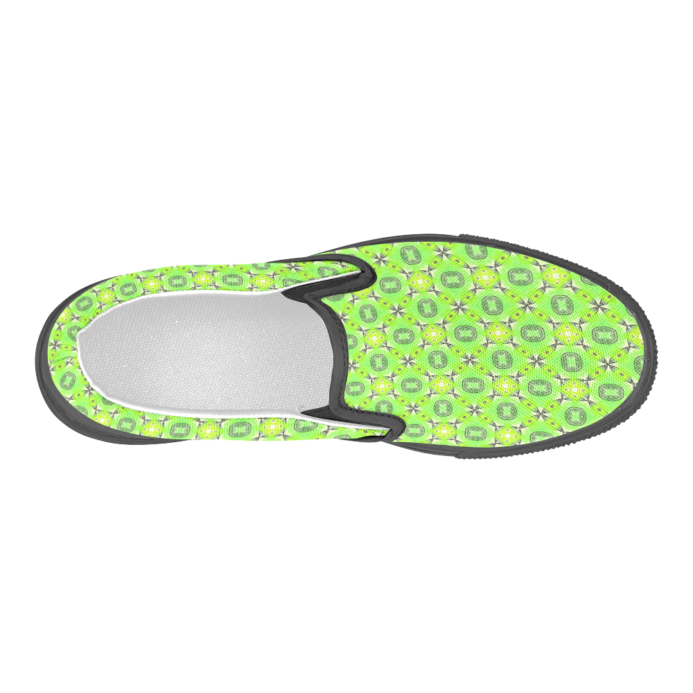 Vibrant Abstract Tropical Lime Foliage Lattice Men's Slip-on Canvas Shoes (Model 019)