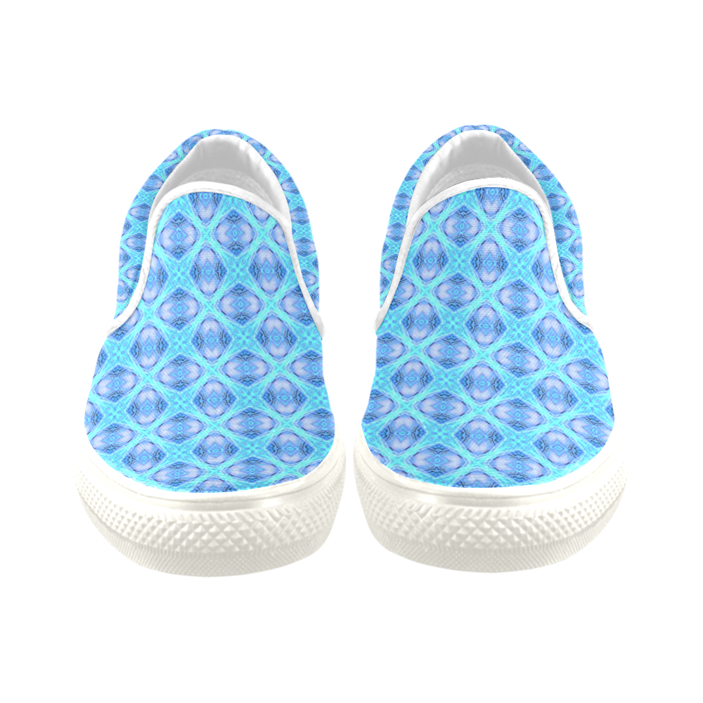 Abstract Circles Arches Lattice Aqua Blue Women's Unusual Slip-on Canvas Shoes (Model 019)