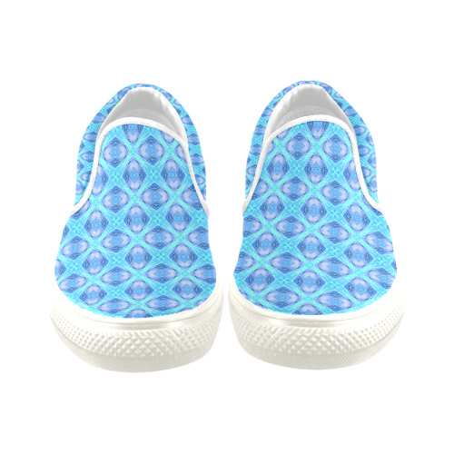 Abstract Circles Arches Lattice Aqua Blue Women's Unusual Slip-on Canvas Shoes (Model 019)