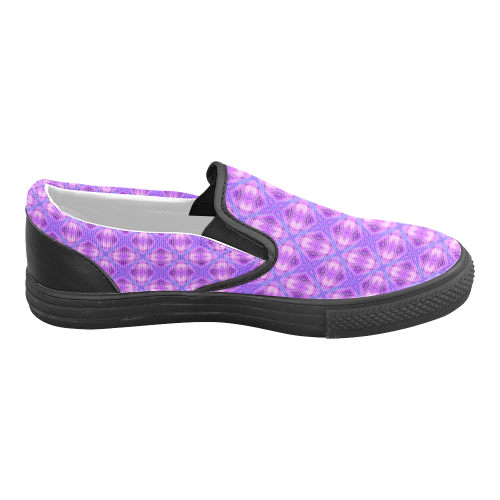 Vibrant Abstract Modern Violet Lavender Lattice Men's Unusual Slip-on Canvas Shoes (Model 019)