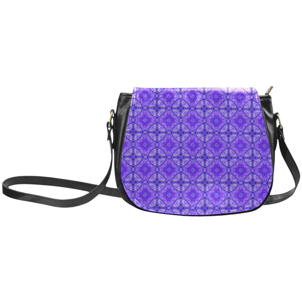 Purple Abstract Flowers, Lattice, Circle Quilt Classic Saddle Bag/Large (Model 1648)