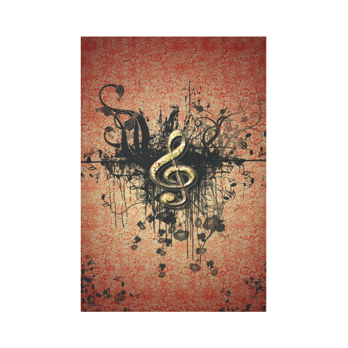 Decorative clef with floral elements and grunge Cotton Linen Wall Tapestry 60"x 90"