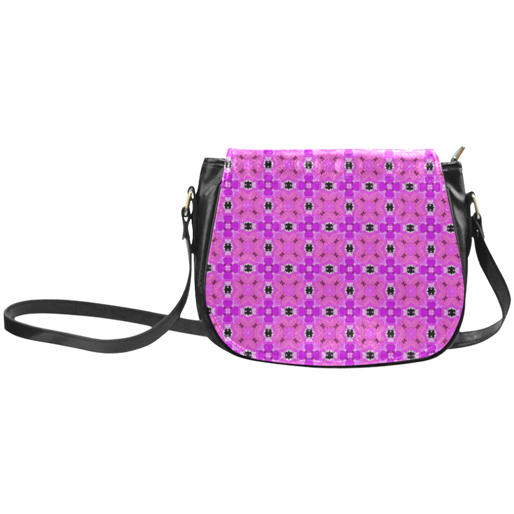 Circle Lattice of Floral Pink Violet Modern Quilt Classic Saddle Bag/Large (Model 1648)