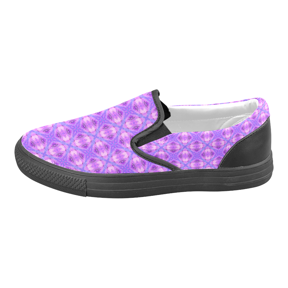 Vibrant Abstract Modern Violet Lavender Lattice Men's Slip-on Canvas Shoes (Model 019)