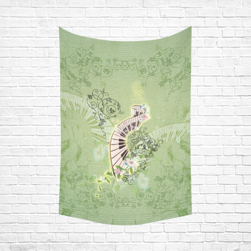 Wonderful piano with flowers on green background Cotton Linen Wall Tapestry 60"x 90"