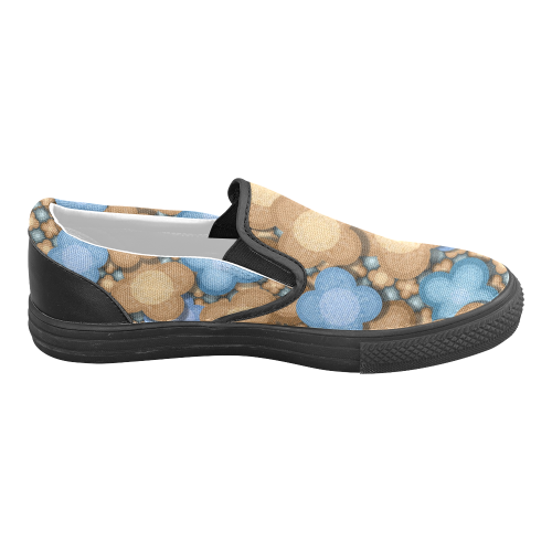 Brown and Blue Floral Men's Unusual Slip-on Canvas Shoes (Model 019)