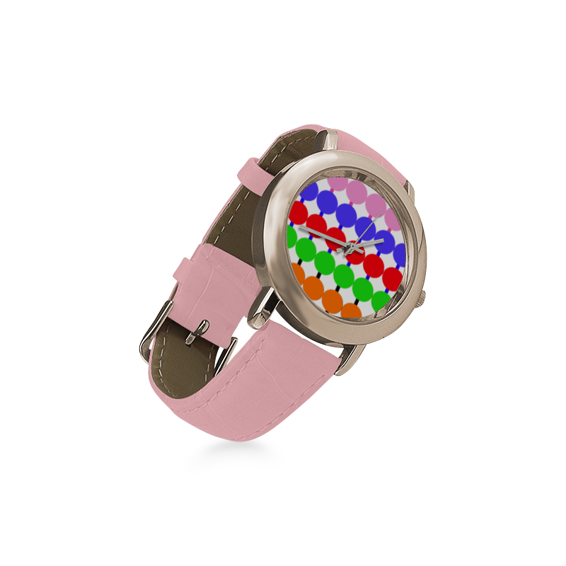 Lollipop Pattern Design Women's Rose Gold Leather Strap Watch(Model 201)