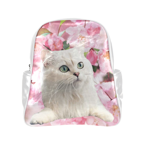 Cat and Flowers Multi-Pockets Backpack (Model 1636)