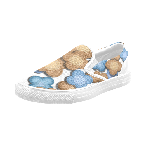 Brown and Blue Flowers Men's Slip-on Canvas Shoes (Model 019)
