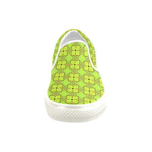 Lime Gold Geometric Squares Diamonds Women's Unusual Slip-on Canvas Shoes (Model 019)