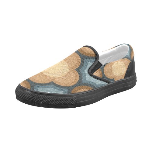 Brown and Blue Floral Pattern Men's Slip-on Canvas Shoes (Model 019)