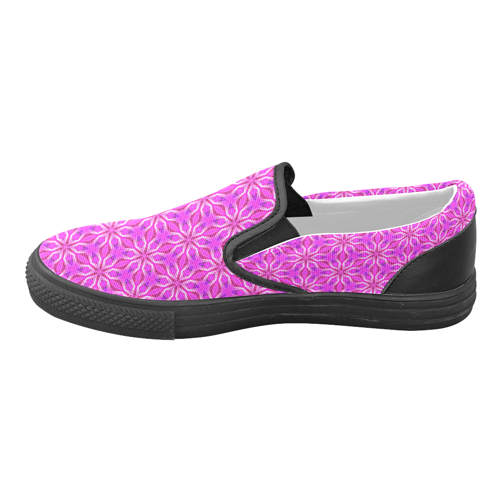 Pink Snowflakes Spinning in Winter Abstract Men's Unusual Slip-on Canvas Shoes (Model 019)