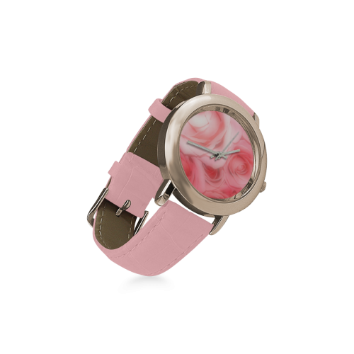 Bouquet of Pink Roses Soft Touch 1 Women's Rose Gold Leather Strap Watch(Model 201)