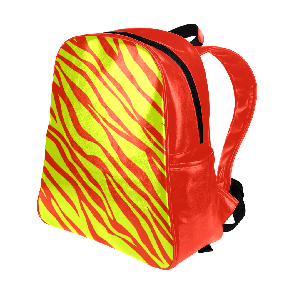Cherry Red Sunshine Yellow Zebra Stripes Multi-Pockets Backpack (Model 1636)