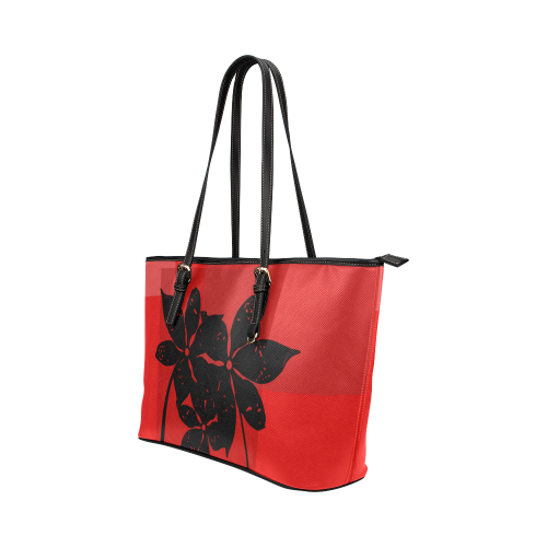 Black flowers Leather Tote Bag/Large (Model 1651)