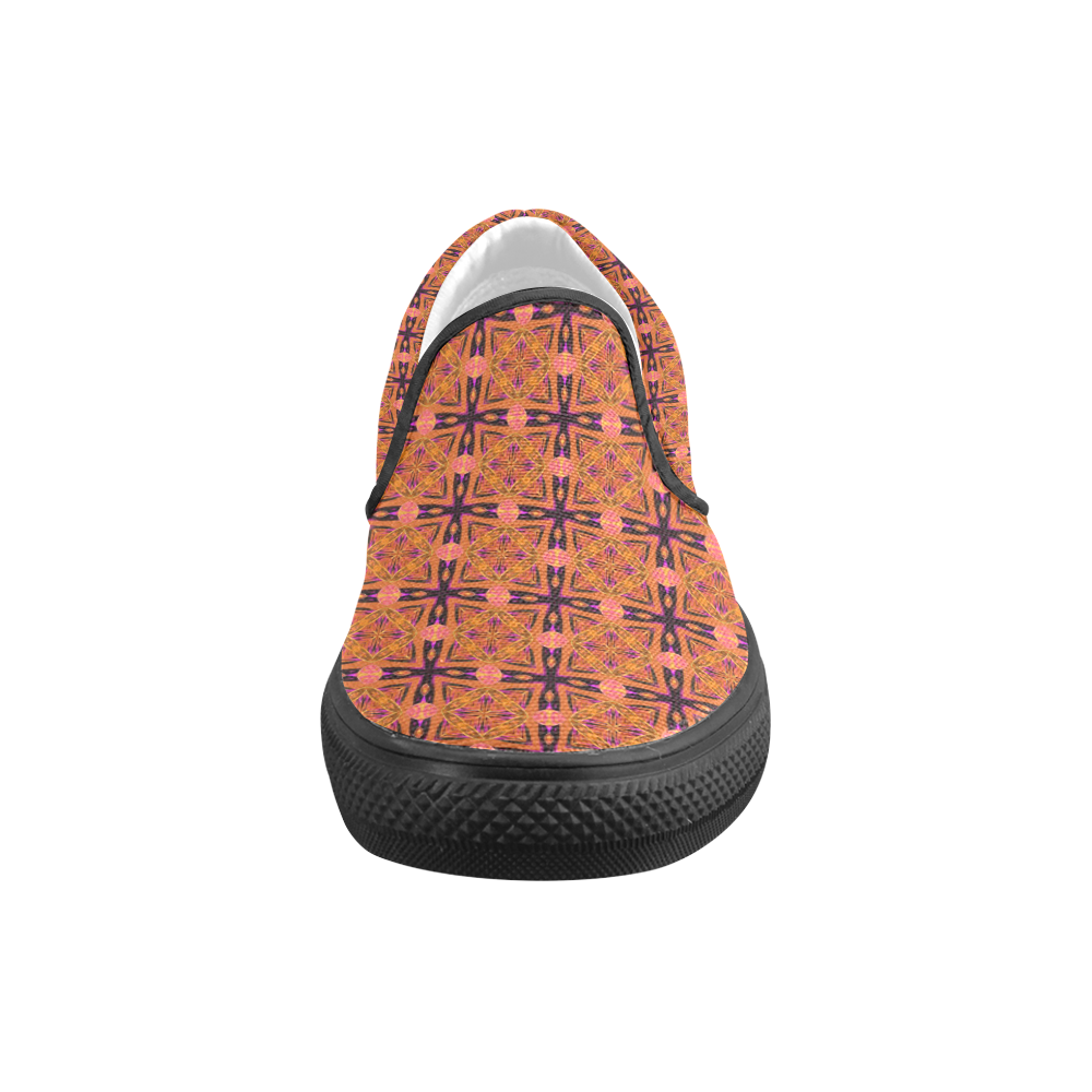 Peach Purple Abstract Moroccan Lattice Quilt Men's Slip-on Canvas Shoes (Model 019)