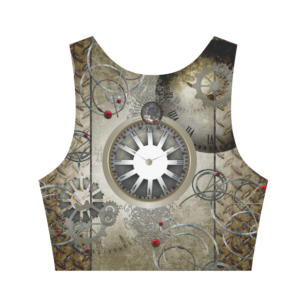 Steampunk, noble design, clocks and gears Women's Crop Top (Model T42)