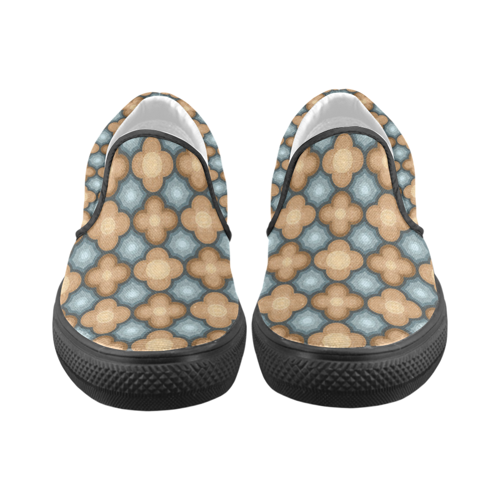 Brown, Blue Floral Pattern Men's Unusual Slip-on Canvas Shoes (Model 019)