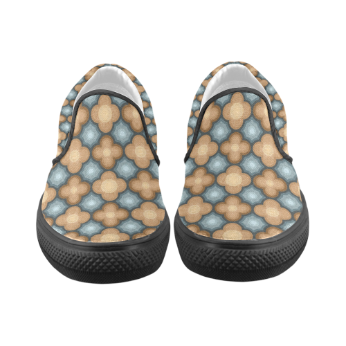 Brown, Blue Floral Pattern Men's Unusual Slip-on Canvas Shoes (Model 019)