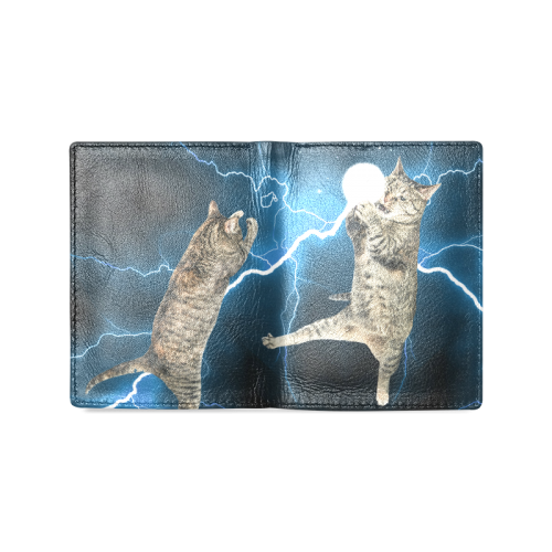 Cat Fight Men's Leather Wallet (Model 1612)