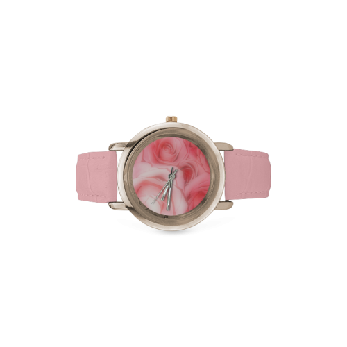 Bouquet of Pink Roses Soft Touch 1 Women's Rose Gold Leather Strap Watch(Model 201)