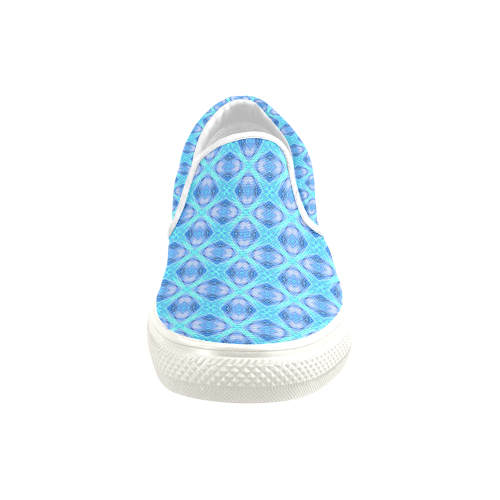 Abstract Circles Arches Lattice Aqua Blue Women's Unusual Slip-on Canvas Shoes (Model 019)