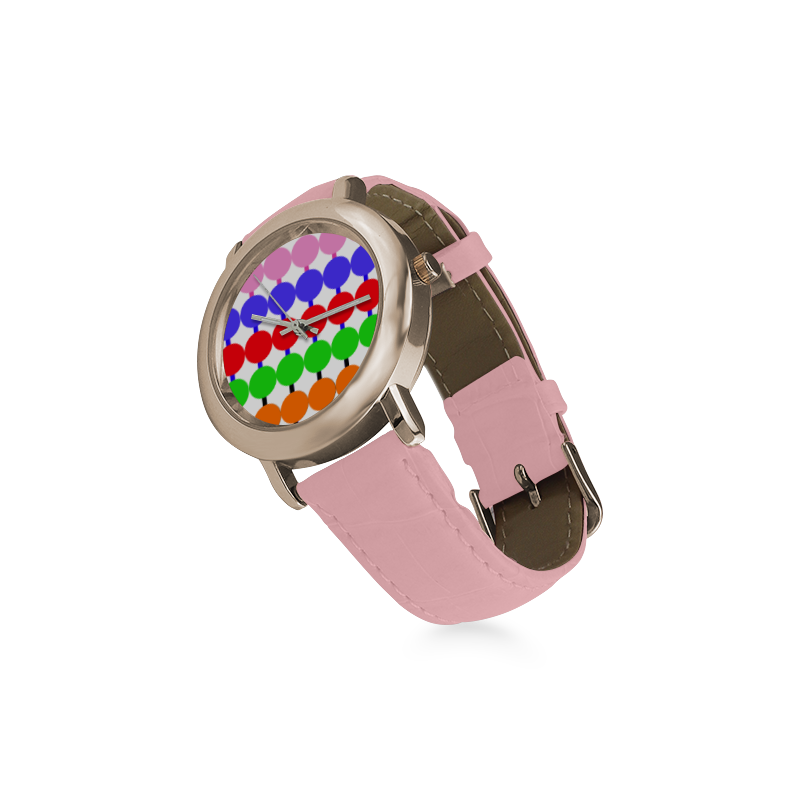 Lollipop Pattern Design Women's Rose Gold Leather Strap Watch(Model 201)