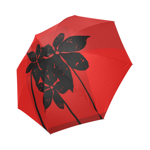 Black flowers Foldable Umbrella (Model U01)