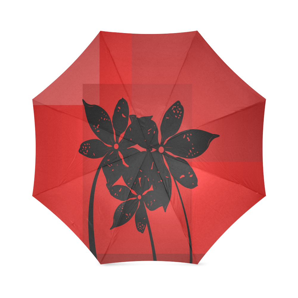 Black flowers Foldable Umbrella (Model U01)
