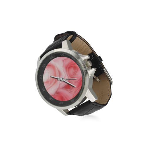 Bouquet of Pink Roses Soft Touch 1 Unisex Stainless Steel Leather Strap Watch(Model 202)