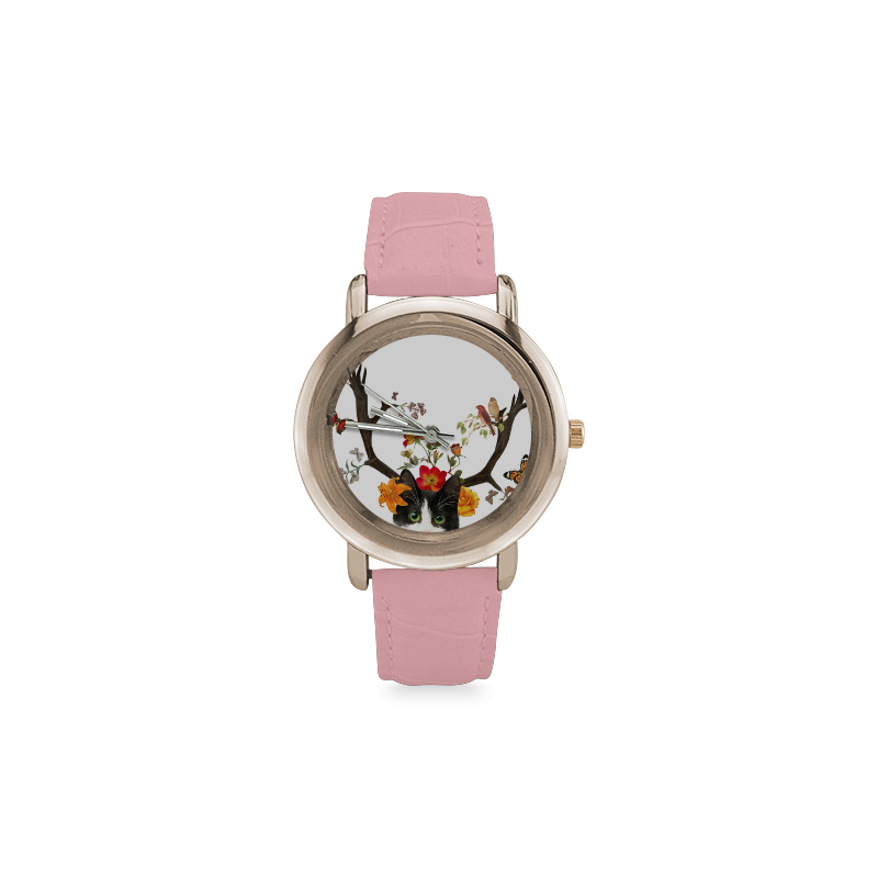 Cats Horns Women's Rose Gold Leather Strap Watch(Model 201)