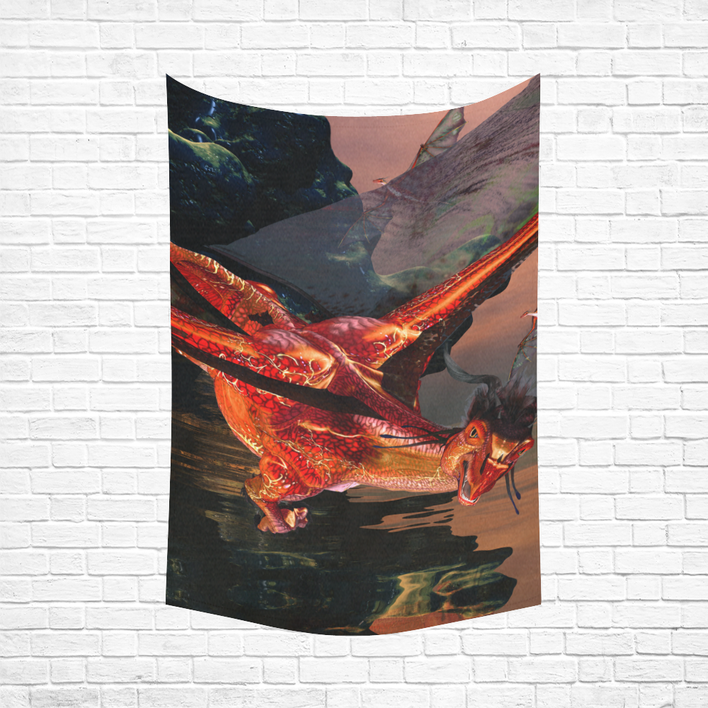 Awesome red flying dragon Cotton Linen Wall Tapestry 60"x 90"